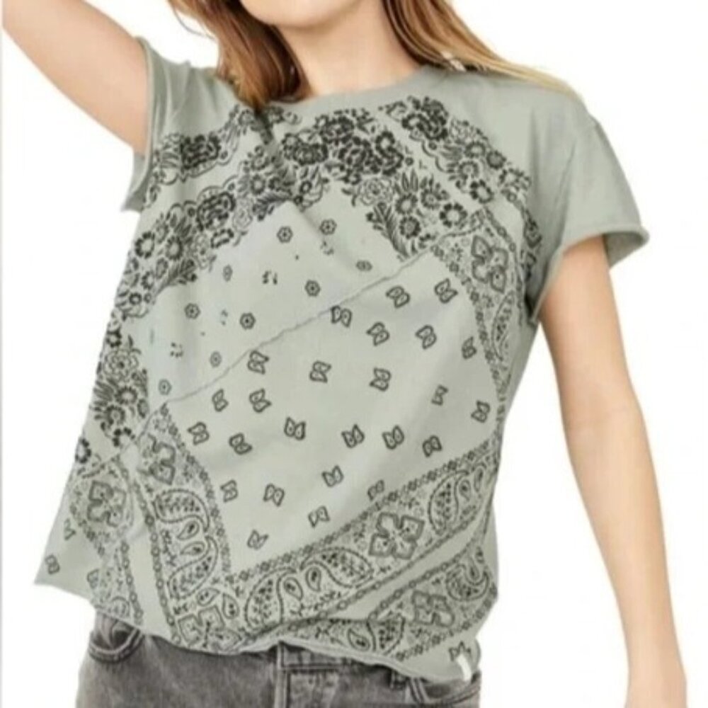 We the Free People Green Bandana Shirt Boho Western Cowgirl Women's XS